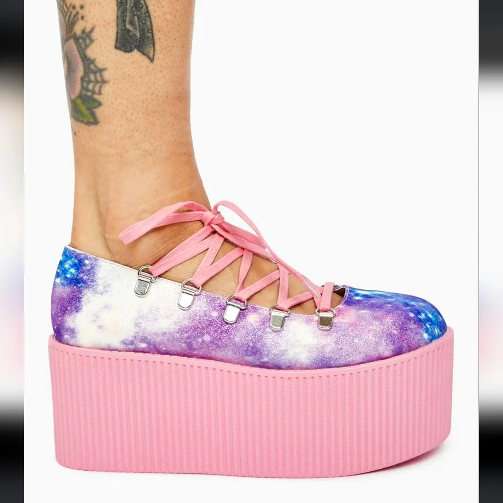 HTF Y.R.U Kaos Pink & Purple Galaxy  Ballet Platforms Size 8 (Lightly Used) - Picture 2 of 11